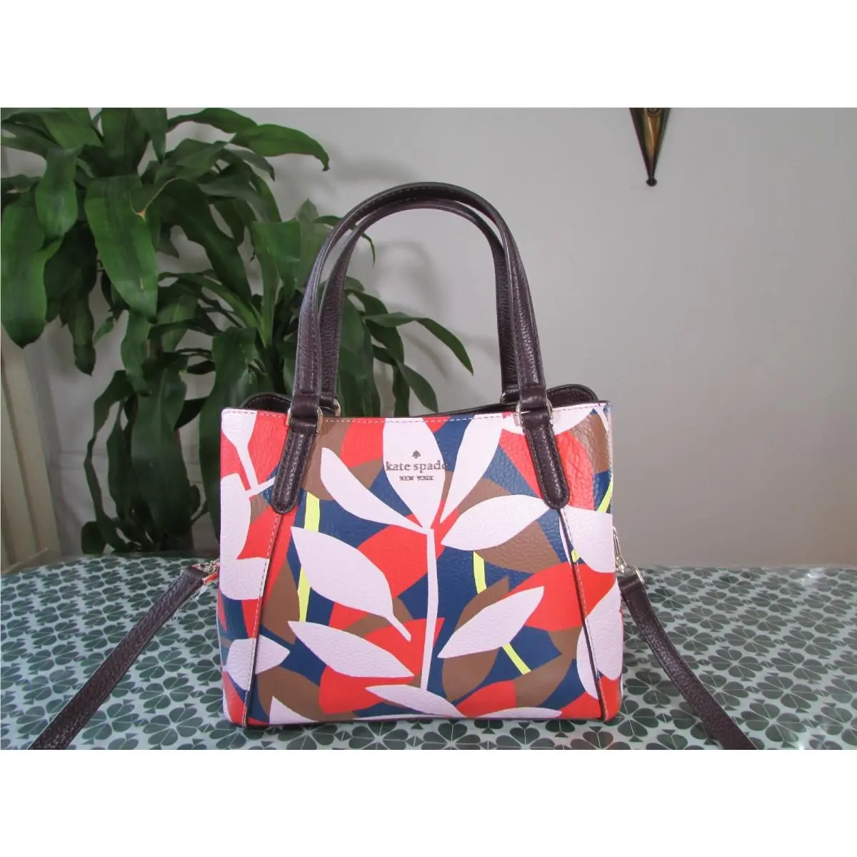 Kate Spade Leather Tropical Toss Med Triple Compartment Satchel WRKU6797