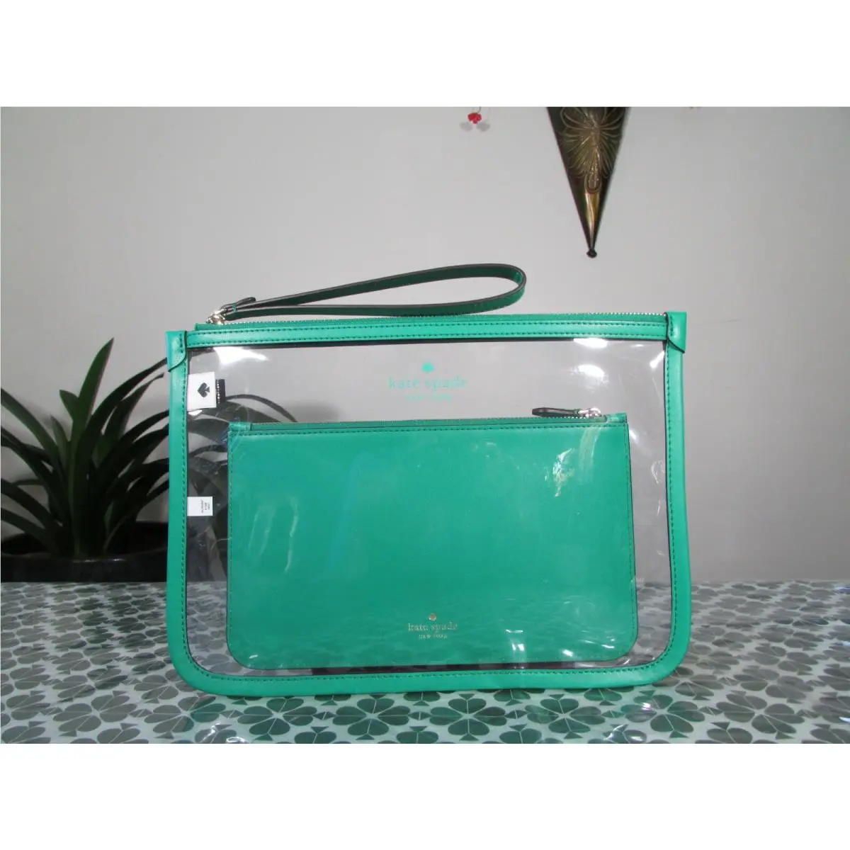 Addle See Through Dual Travel Pouch Clutch Wristlet Snow Pea by Kate Spade
