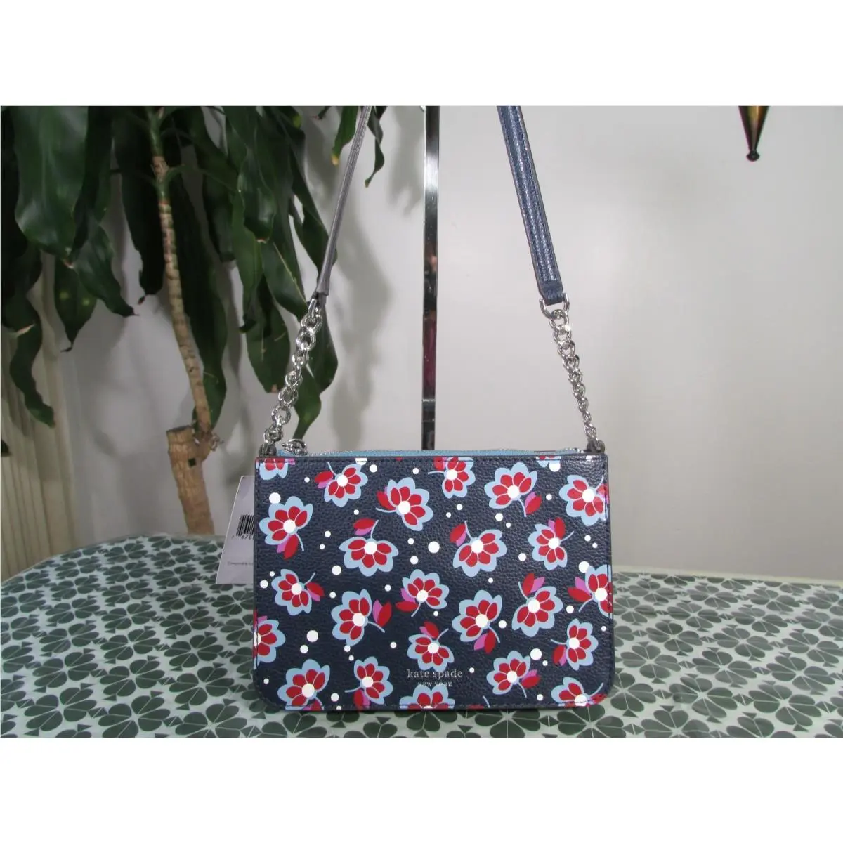 Kate Spade Leather Eva Seaside Blooms Chain Crossbody Bag Navy Multi