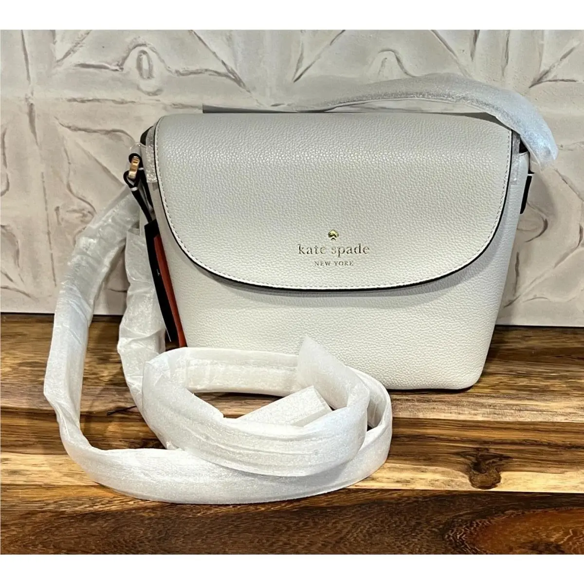 Kate Spade Emmie Pebbled Leather Flap Crossbody Purse Quill Grey