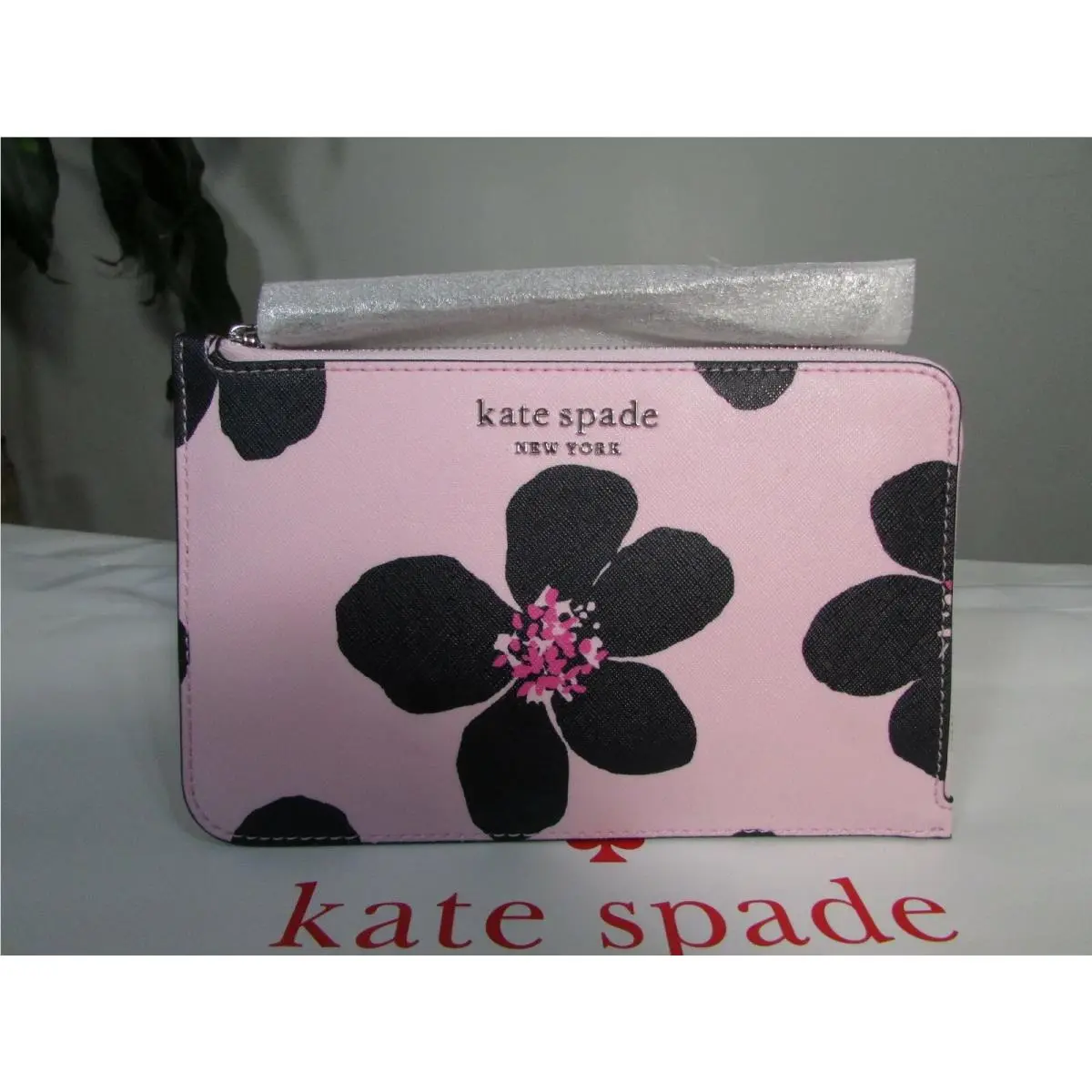 Kate Spade Pvc Cameron Grand Flora Medium L-zip Tinie Wristlet