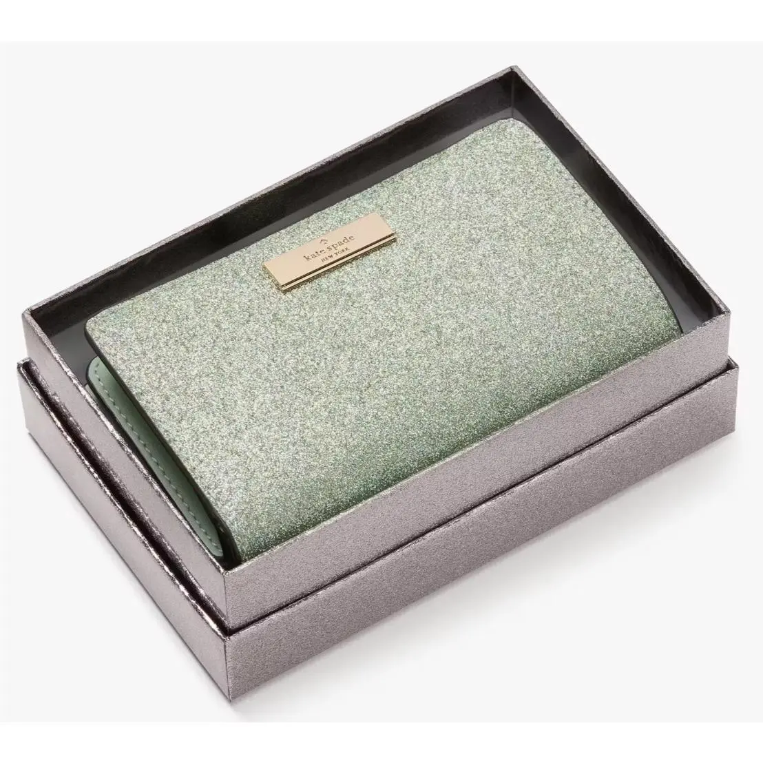 Kate Spade Kenzie Boxed Medium Compact Bifold Green Glitter Wallet KK321