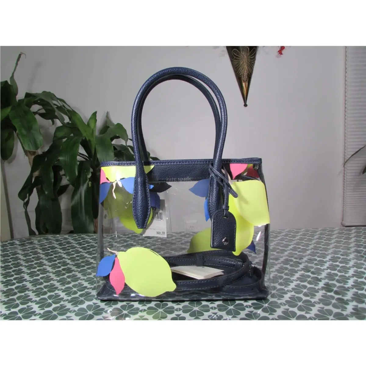 Kate Spade Eva Lemon Zest See Through Small Top Zip Satchel Navy Multi