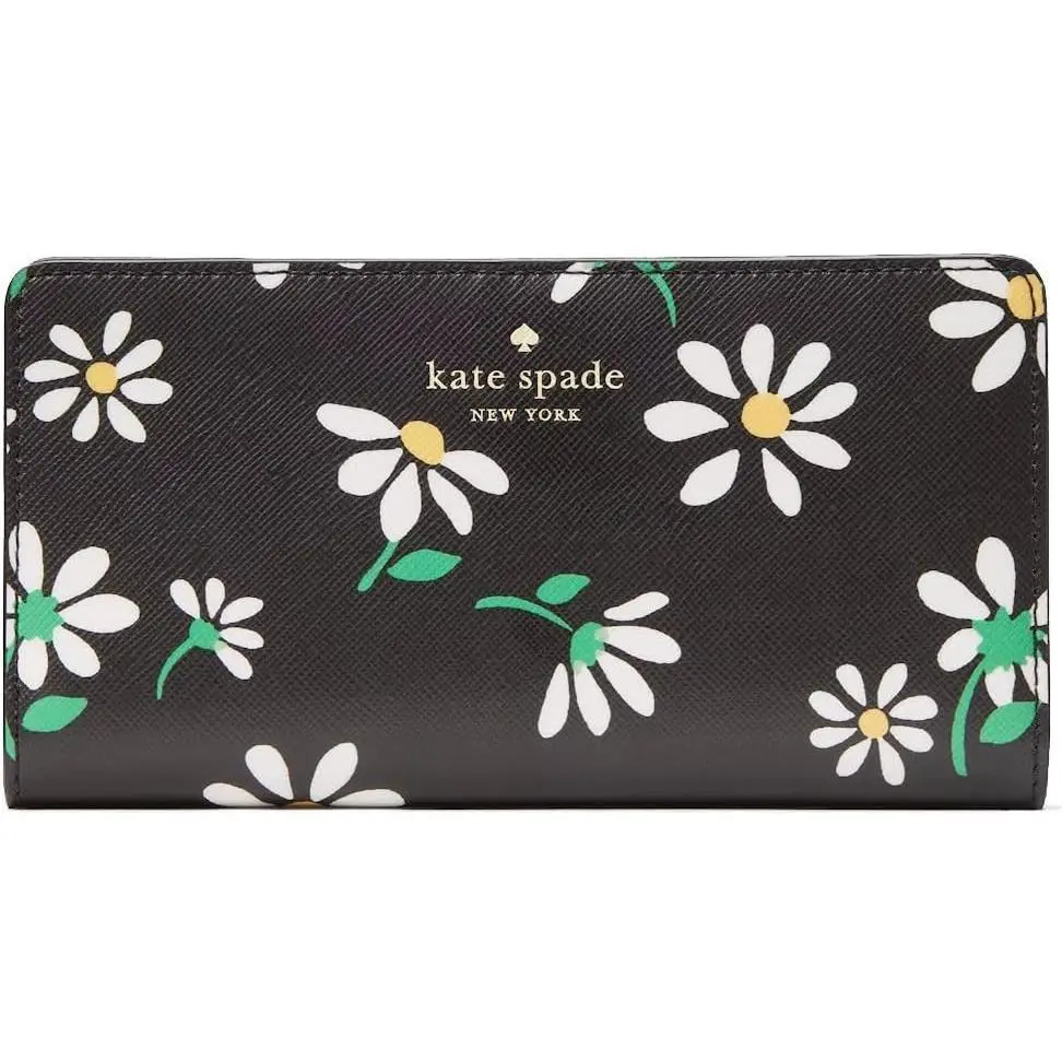 Kate Spade Large Slim Bifold Wallet Daisy Floral Dana Collection Black Multi