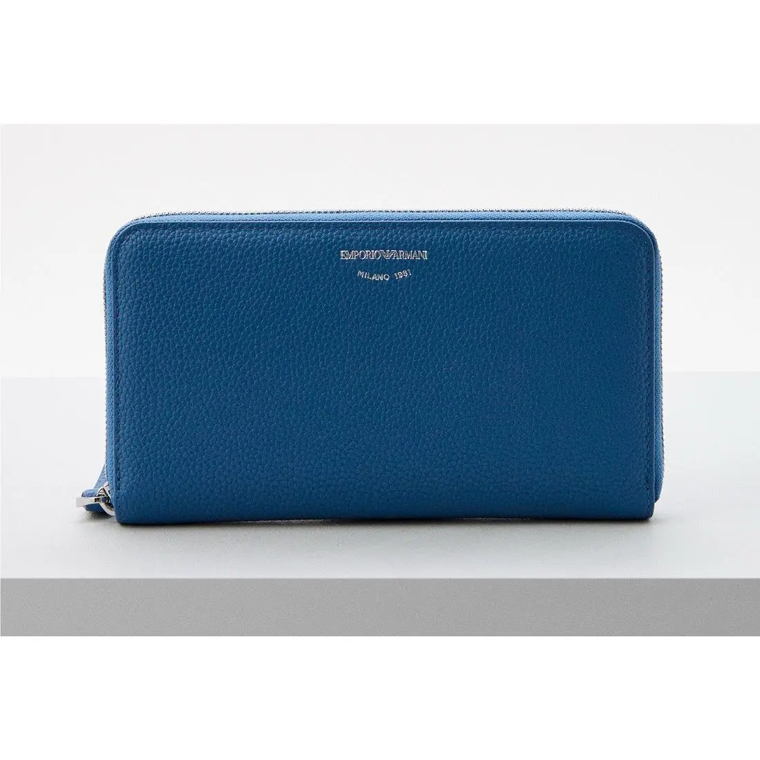 Emporio Armani Blue Leather Zipper Long Wallet