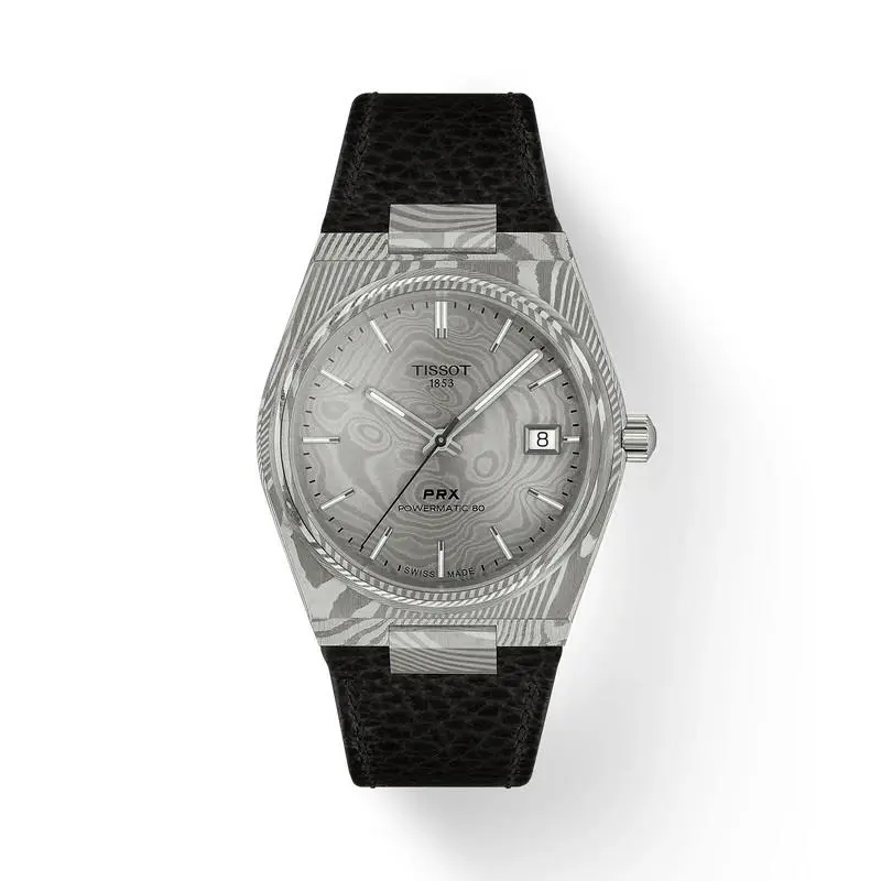 Tissot Prx Damascus Steel 38mm Men`s Watch T137.807.96.081.00 - Dial: Grey, Gray, Band: Black, Bezel: Grey
