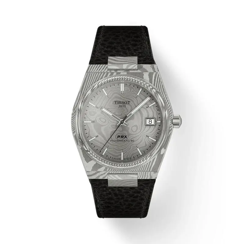 Tissot Prx Damascus Steel 38mm Men`s Watch T137.807.96.081.00 - Dial: Grey, Band: Black, Bezel: Grey