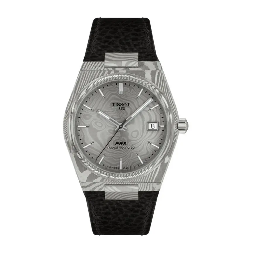 Tissot Prx Damascus Steel 38mm Grey Dial Men`s Watch T1378079608100 - Dial: Grey, Band: Black, Bezel: Grey