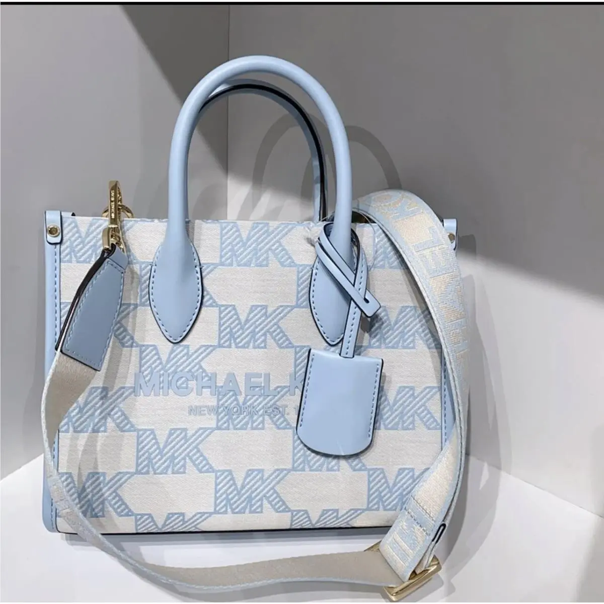 Mirella Small Shopper Top Zip Xbody Bag Vista Blue by Michael Kors