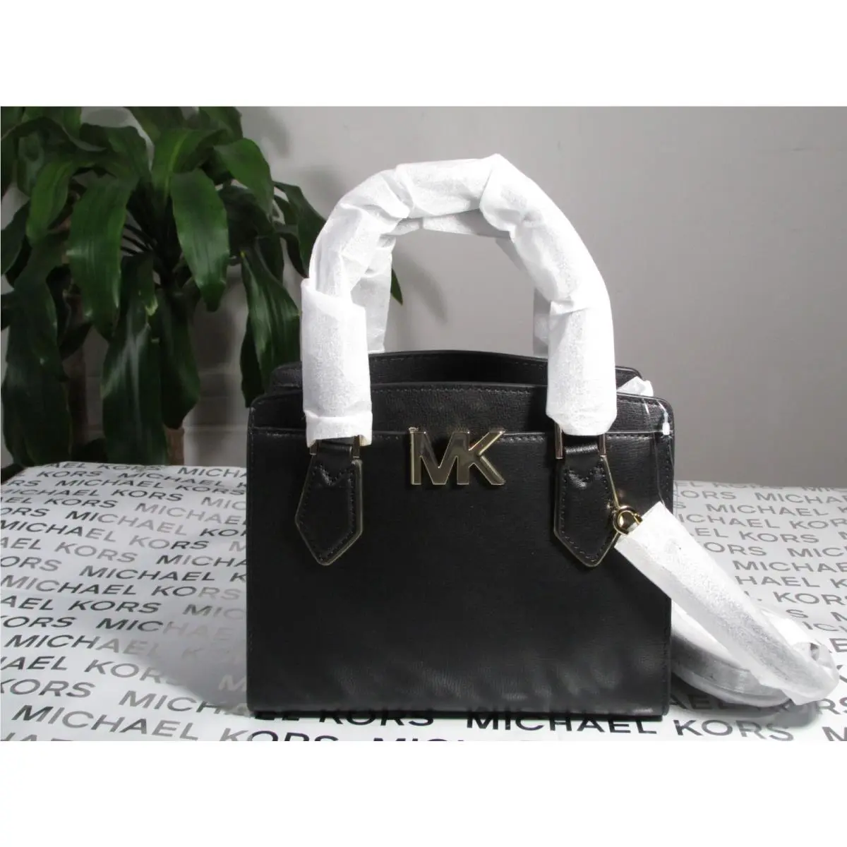 Leather Mott Medium Satchel Messenger Crossbody Bag Black by Michael Kors