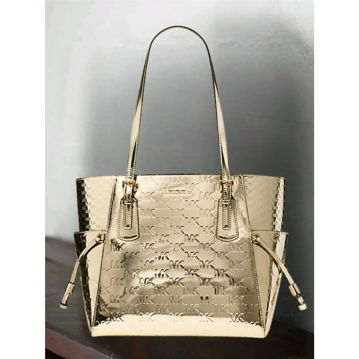Voyager Women Large Metallic Logo Debossed Tote Shoulder MK Bag by Michael Kors