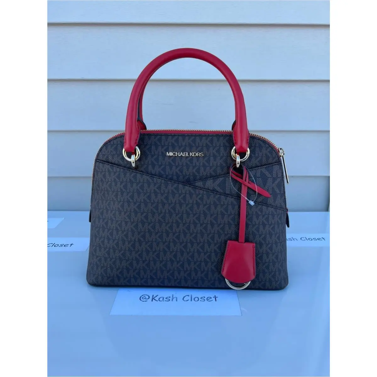 Dome Satchel Purse Jet Set Medium MK Signature/solid Brown/Flame by Michael Kors
