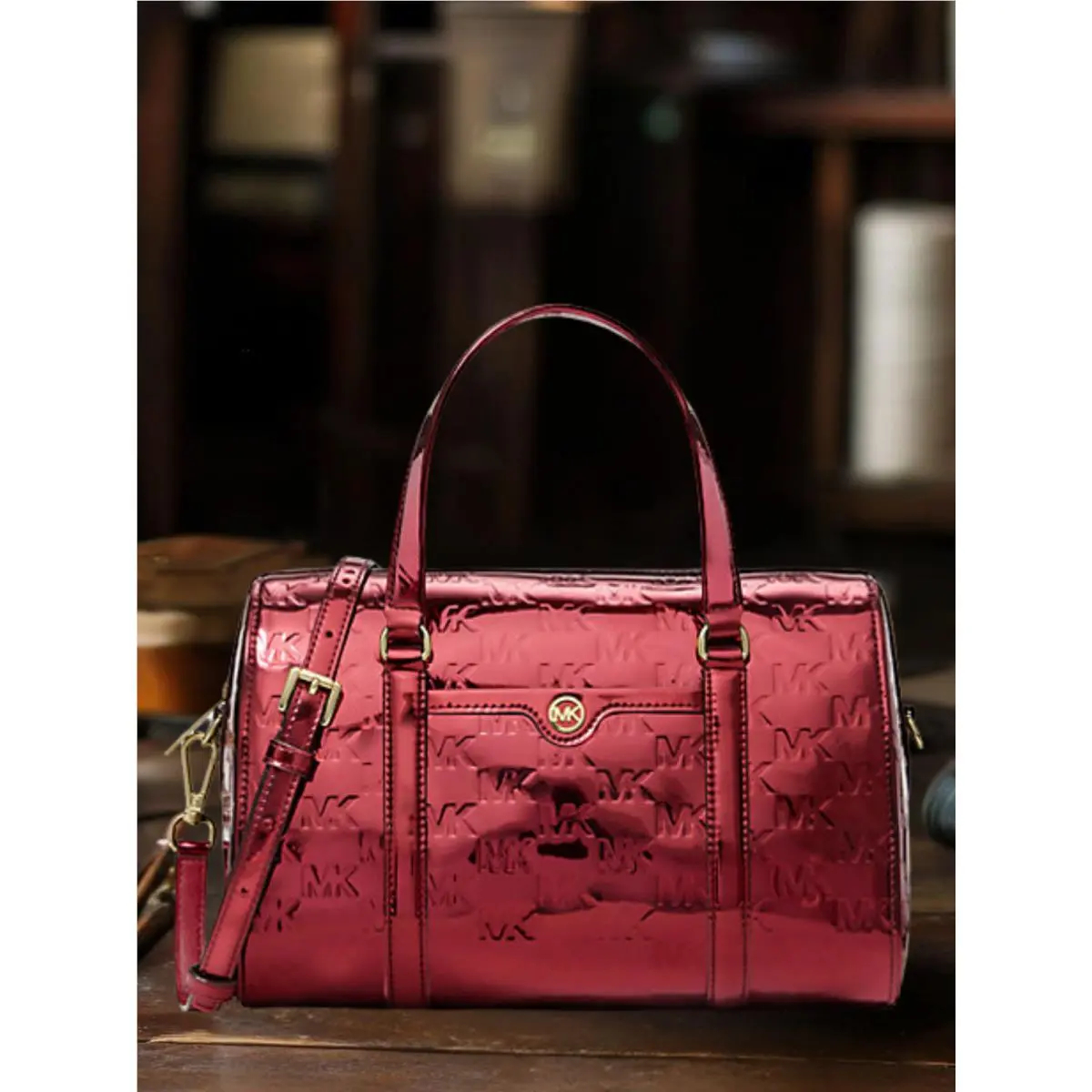 Michael Kors Jet Set Women Medium Metallic Logo Debossed Satchel Bag Variation