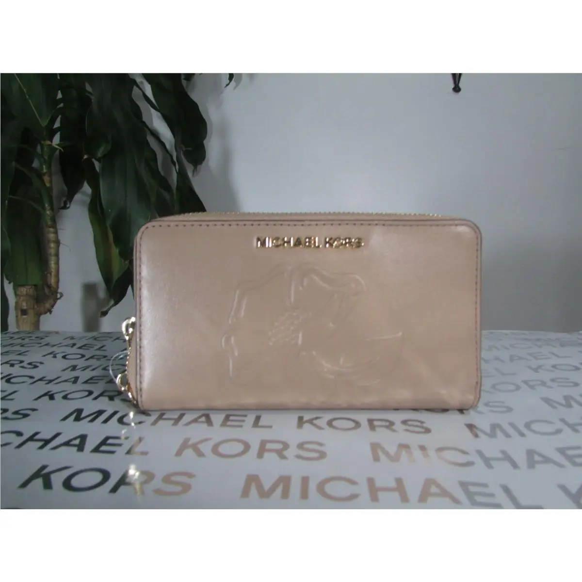 Leather Nouveau Floral LG Flap MF Phone Case Wallet Dark Khaki by Michael Kors