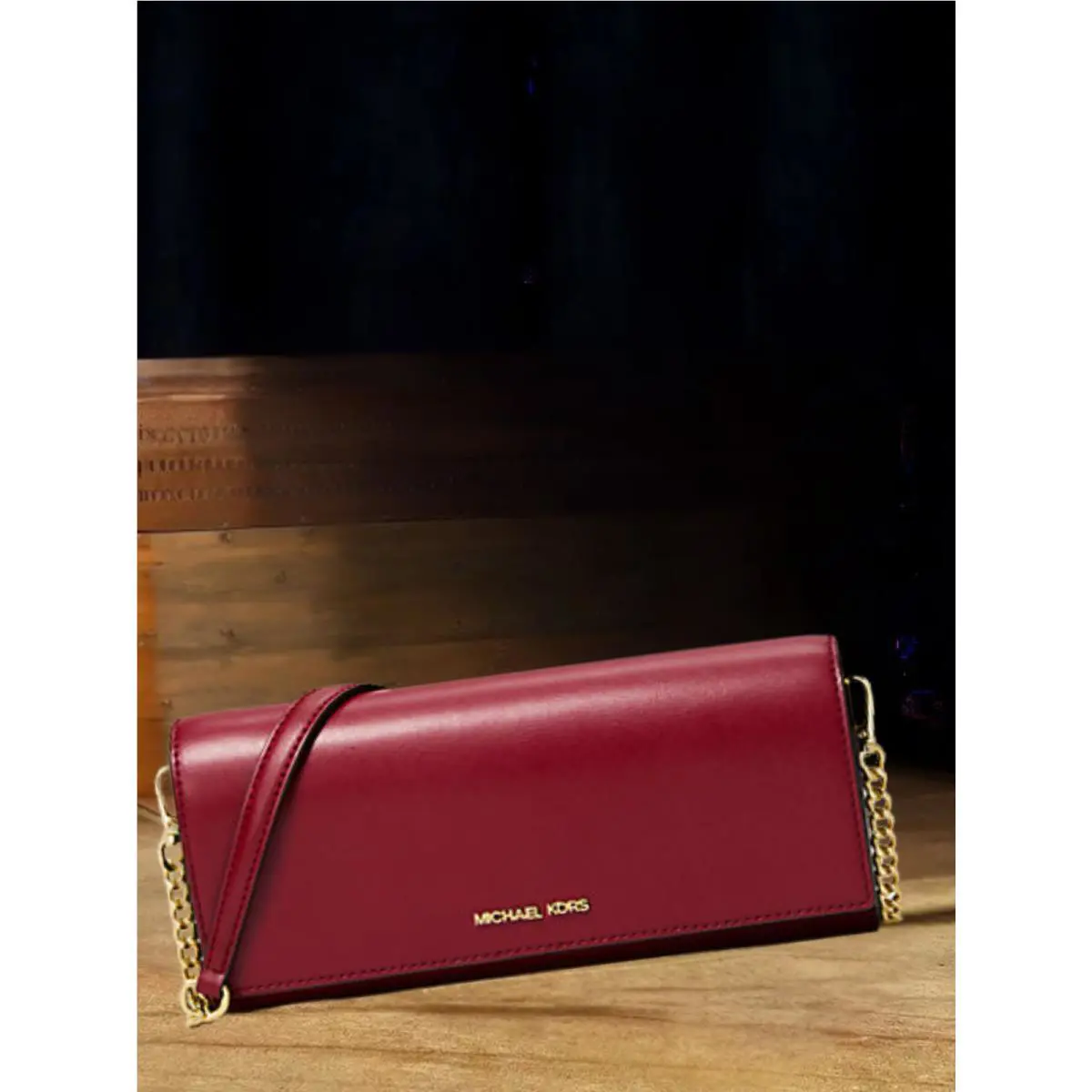 Jet Set Women Medium Leather Chain Flap Clutch Xbody Bag Variation CHERRY by Michael Kors