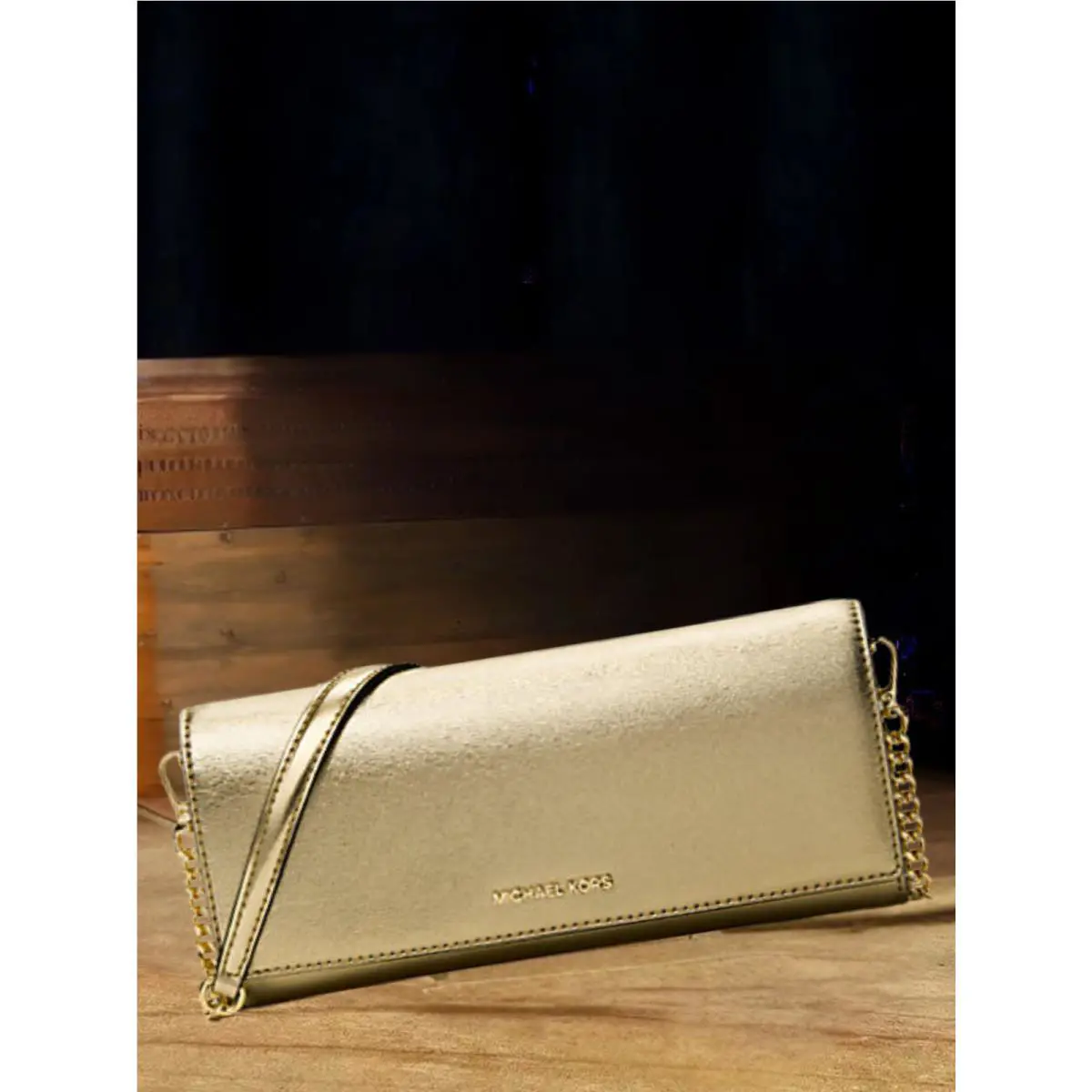 Jet Set Women Medium Leather Chain Flap Clutch Xbody Bag Variation PALE GOLD by Michael Kors