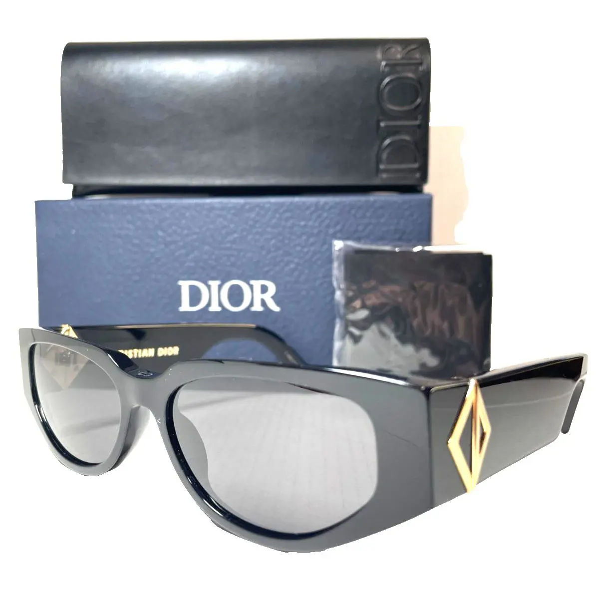 Christian  Diamond S7I 10A0 Shiny Black/smoke Lens Authentc Sunglasses 55-16 by Dior
