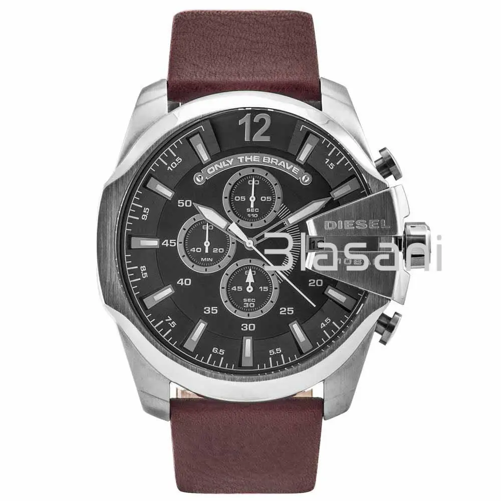 Diesel DZ4290 Mega Chief Men`s Gray Dial Brown Leather Chrono Watch 59X51mm
