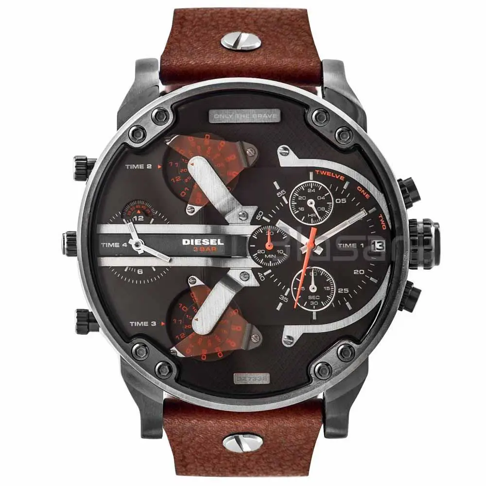 Diesel DZ7332 MR Daddy 2.0 Gunmetal Brown Leather Strap Chrono Watch