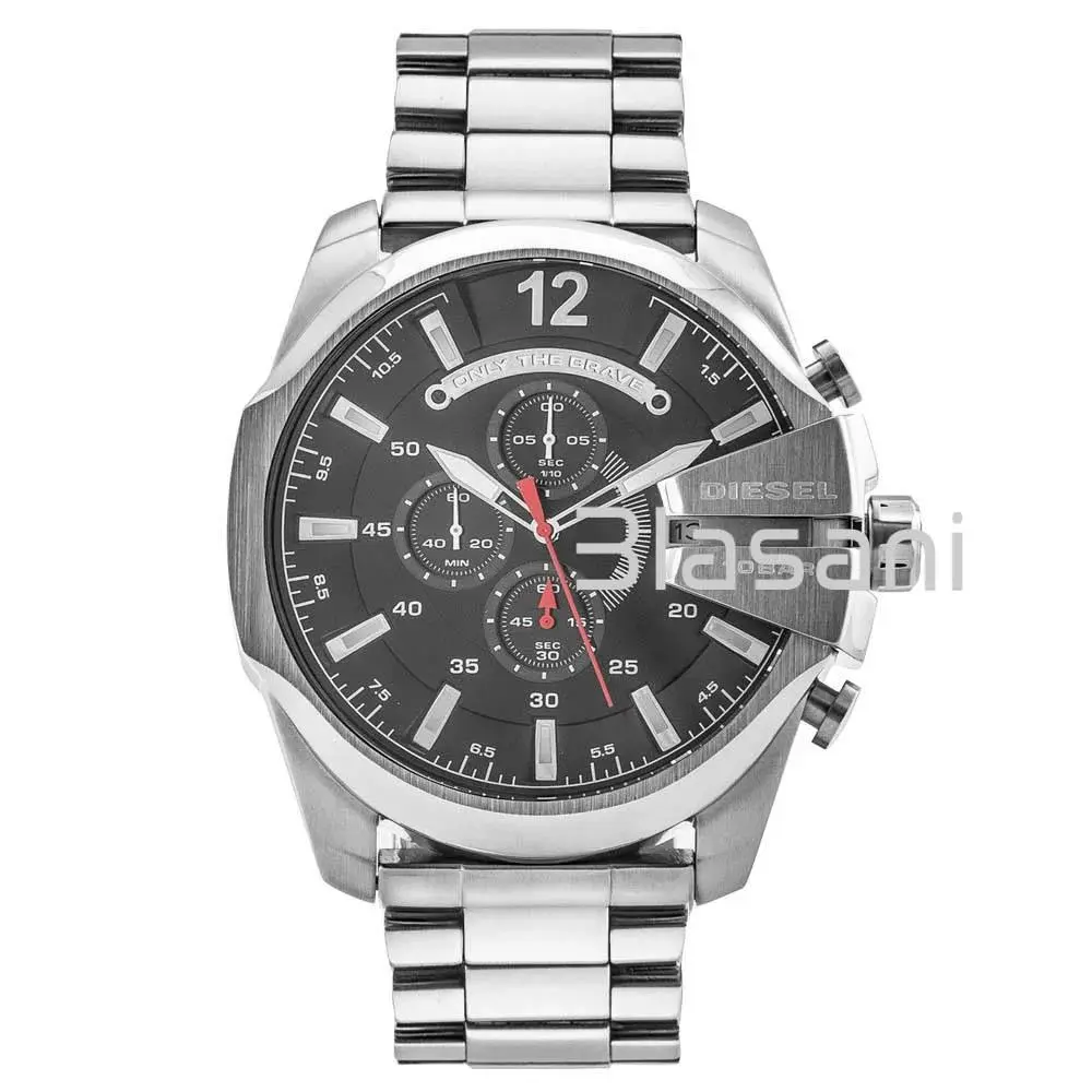 Diesel DZ4308 Mega Chief Men`s Stainless Steel Black Dial Chrono Watch 59X51mm
