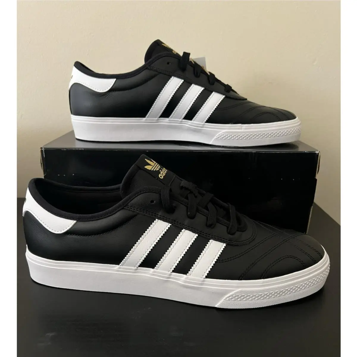 Adidas Adi Ease Men’s Skate Shoes Core Black/white/gold Metallic Size 10
