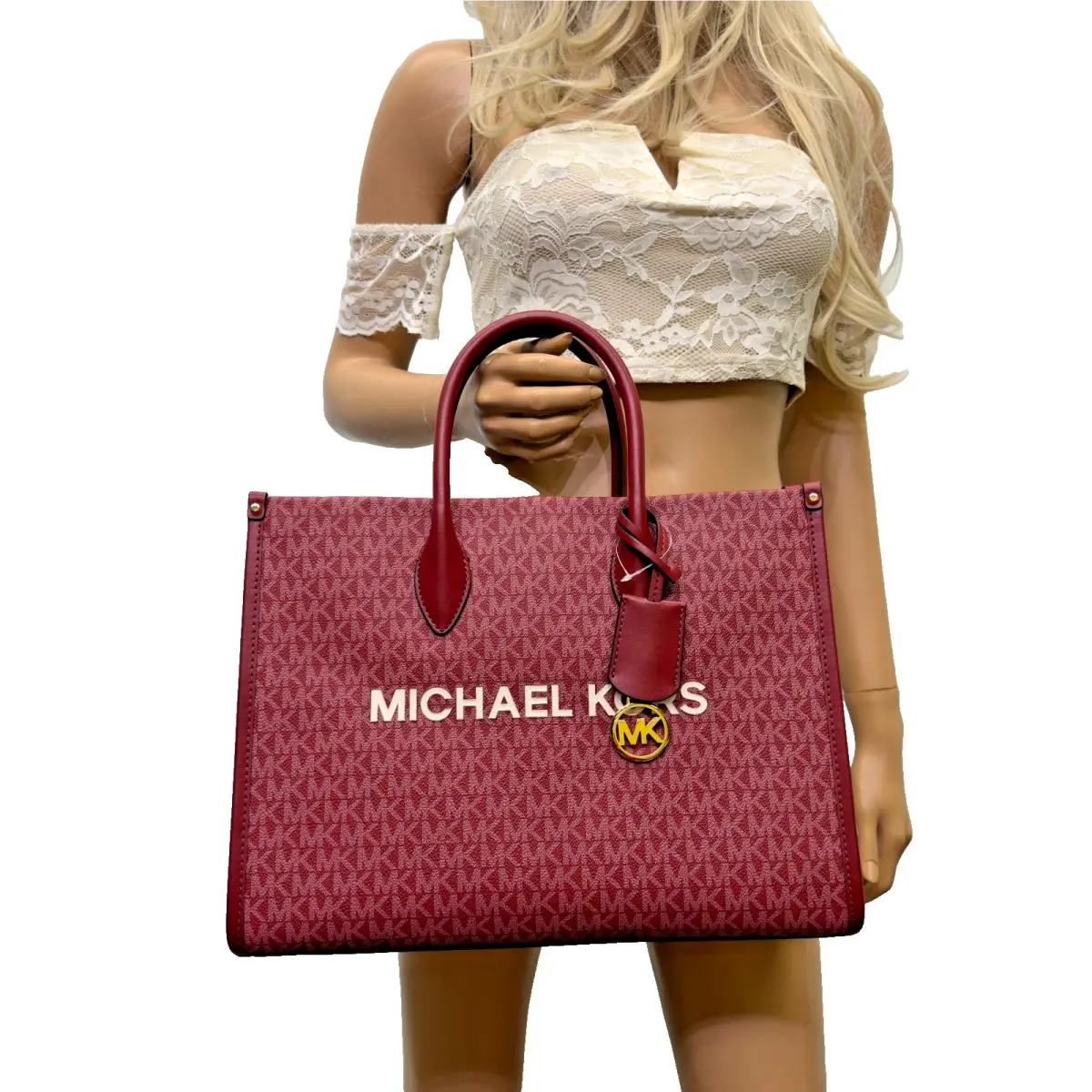 Mirella Medium Tote Satchel Crossbody Bag Cherry Gold by Michael Kors