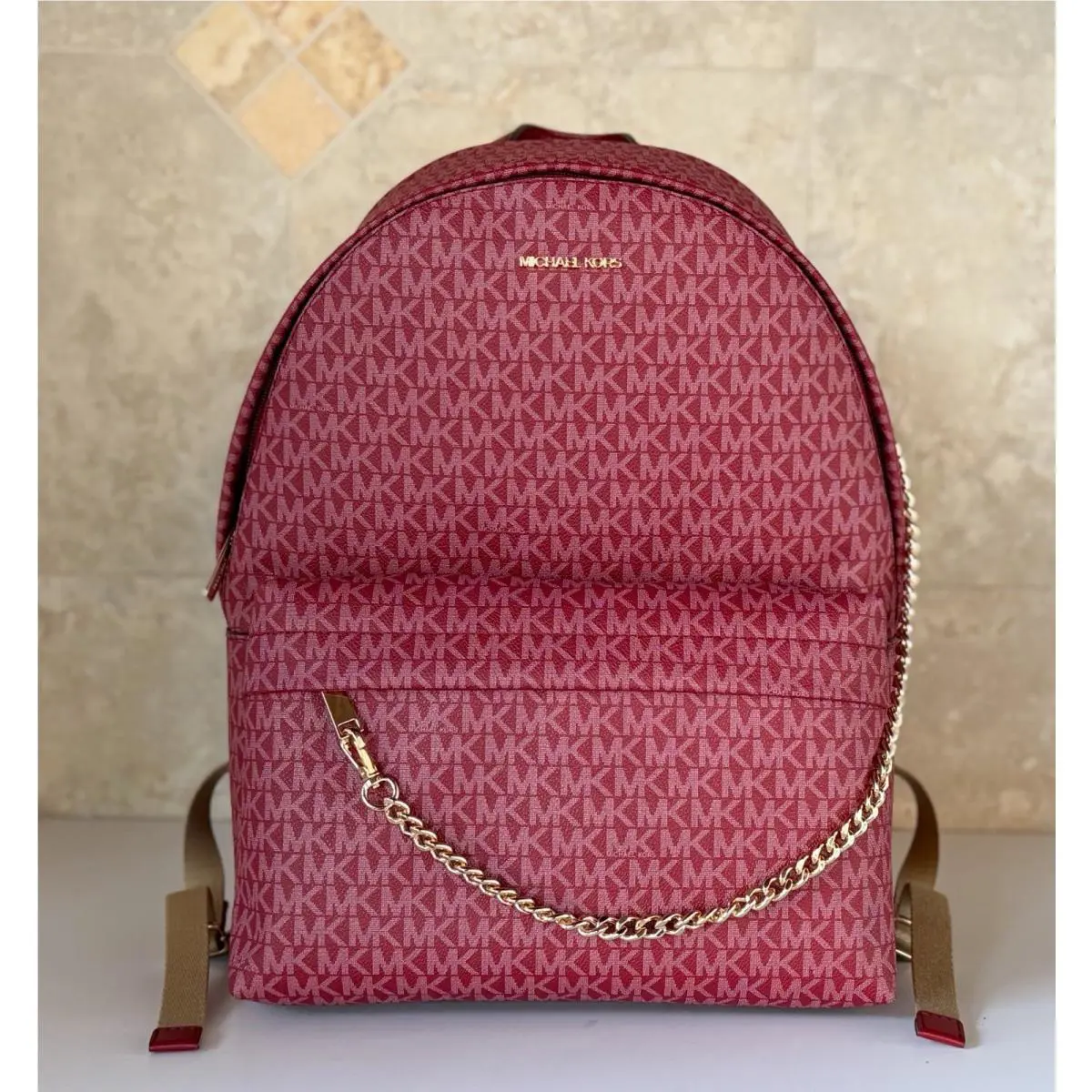 Michael Kors Slater Large Chain Backpack MK Cherry Multi