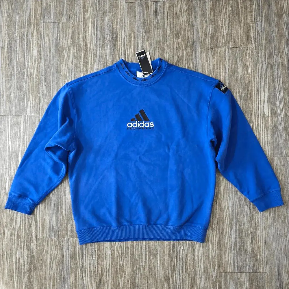 Adidas Eqt Equipment Crew Sweatshirt Washed Fleece Men`s Large Royal Blue JC8223