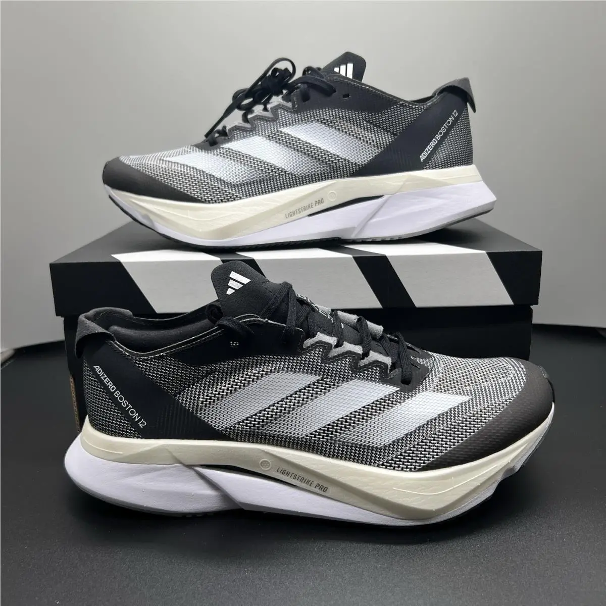 Adidas Adizero Boston 12 Women`s Size 8.5 Running Shoes Core Black White Carbon