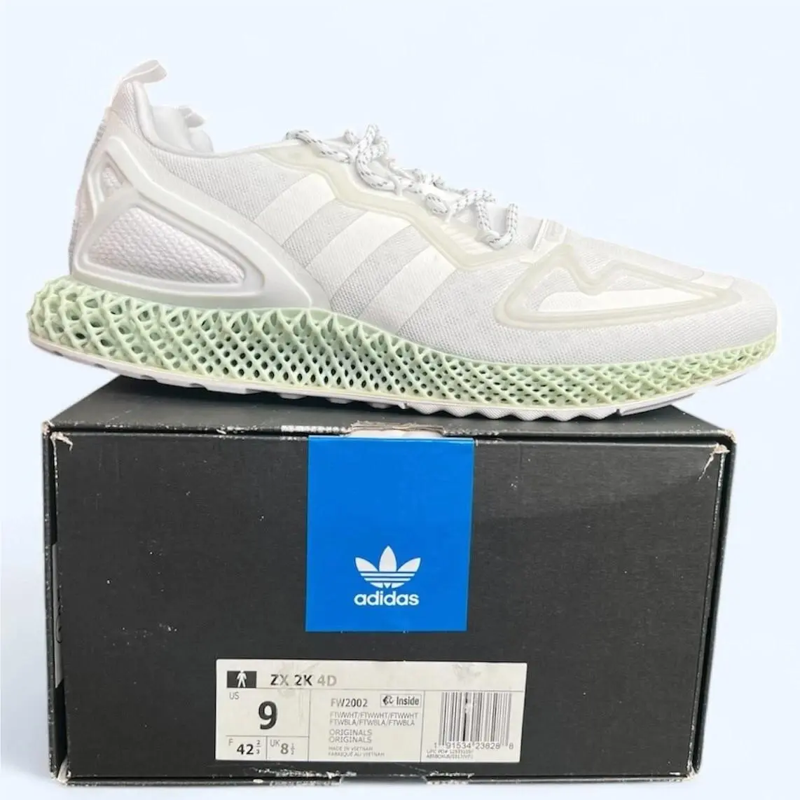 Adidas ZX 2K 4D Size 9 Men`s Athletic Shoes Triple White FW2002 Nby