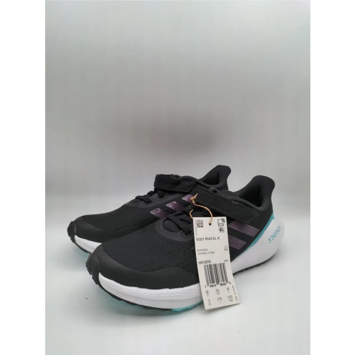 Kids Adidas EQ21 Run Running Shoes K Black/blue Marathon Running Shoes Size 3