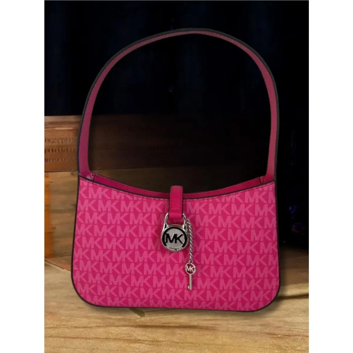 Michael Kors Lyra Small Signature Pochette MK Logo Shoulder Bag Dragonfruit