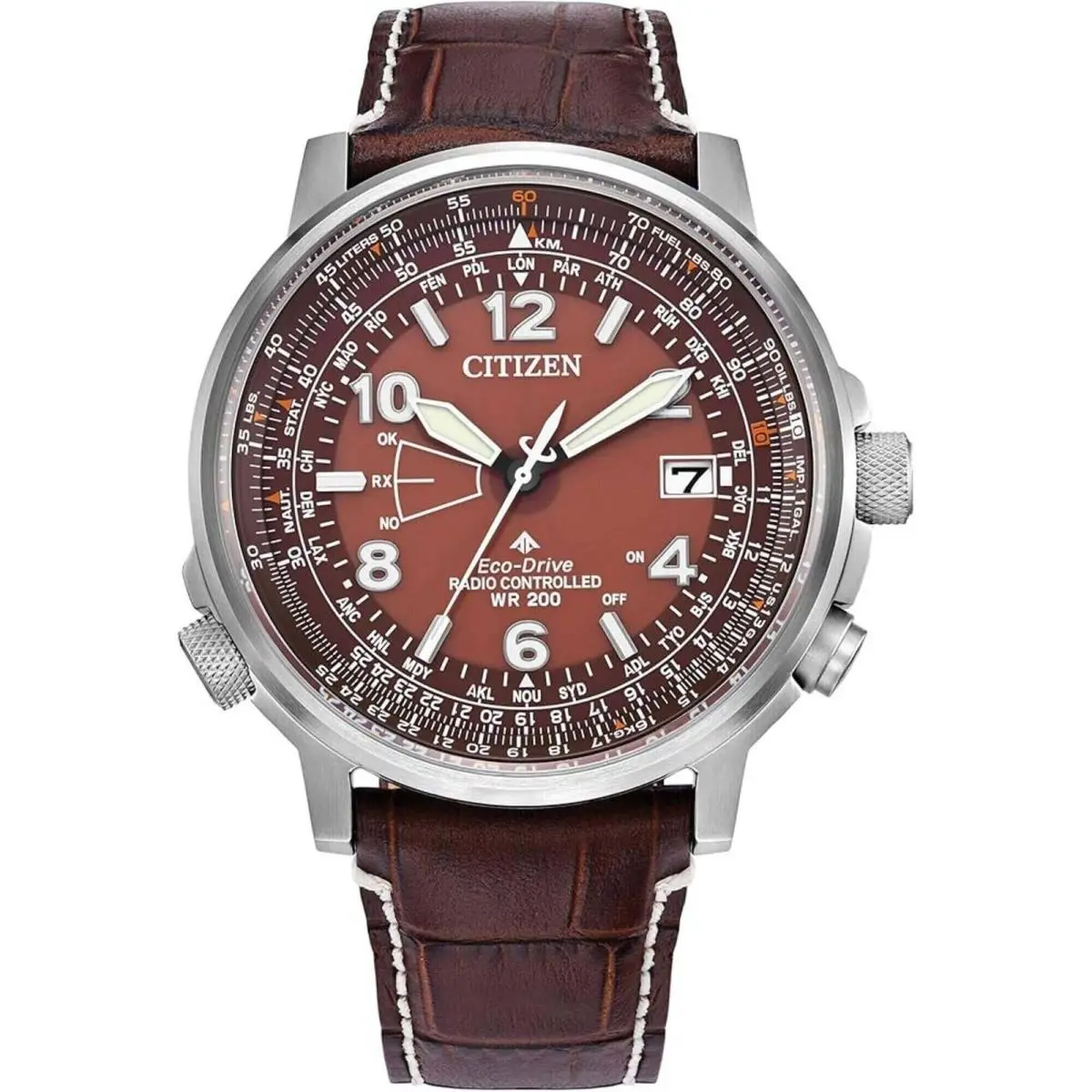 Citizen Men`s Watch Promaster Sky Eco-drive Brown Dial Leather Strap CB0248-01X