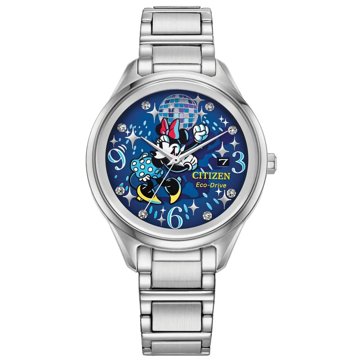 Disney Dancing Minnie FE6106-52W Blue Dial Silver Bracelet Womens Watch by Citizen