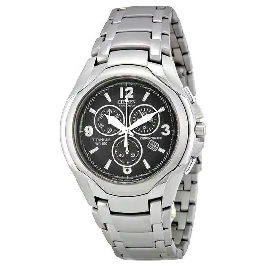 Citizen AT0940-50E Corso Super Titanium Eco-drive Chronograph Date Men`s Watch - Dial: Black, Band: Silver, Bezel: Silver
