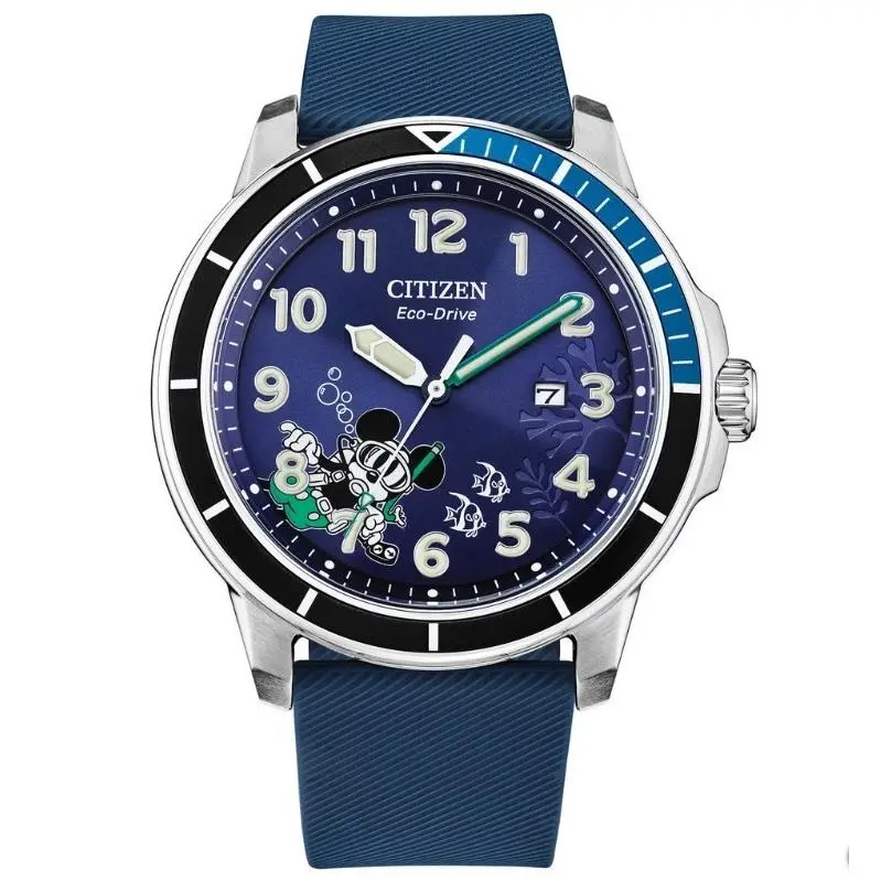Eco Drive Disney Mickey Scuba Diving Stainless Steel Quartz Men`s Watch by Citizen
