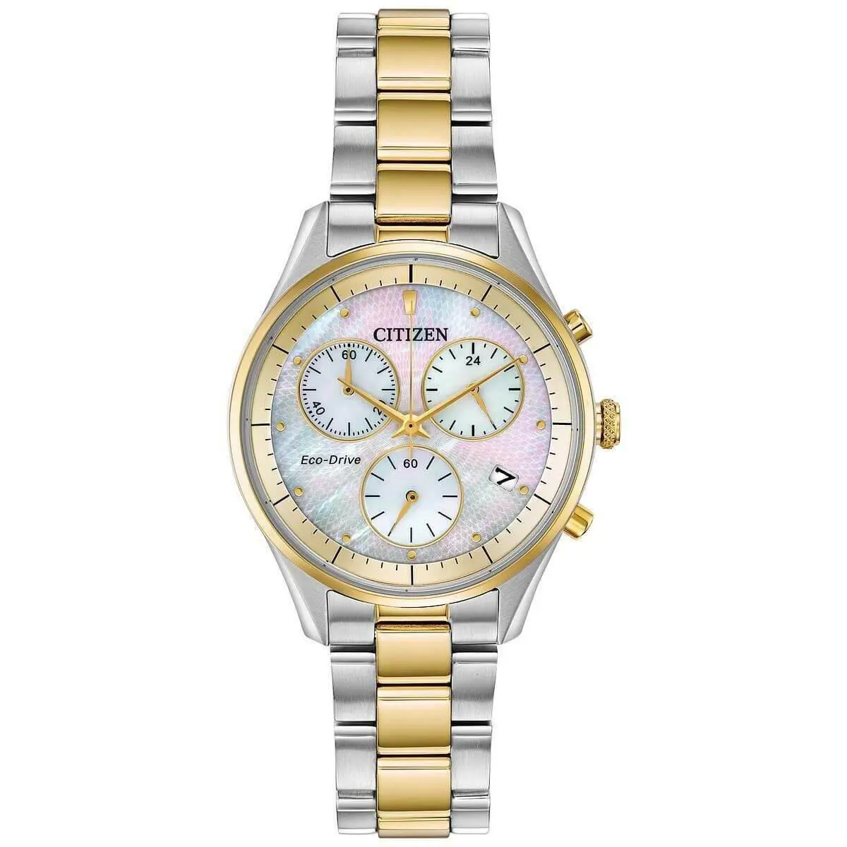 Citizen FB1444-56D Chandler Chronograph Mother-of-pearl Dial Women`s Watch - Dial: Mother-of-pearl, Band: Gold, Silver, Bezel: Gold