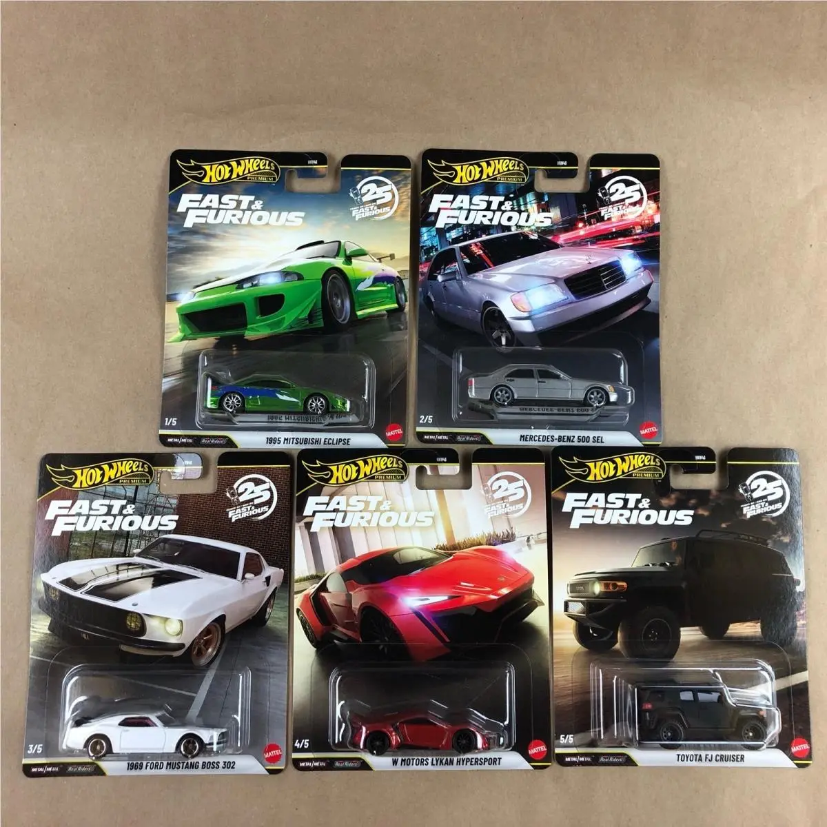 Hot Wheels Premium 2026 Fast Furious 25th Anniversary Set of 5 Cars 1:64 Scale