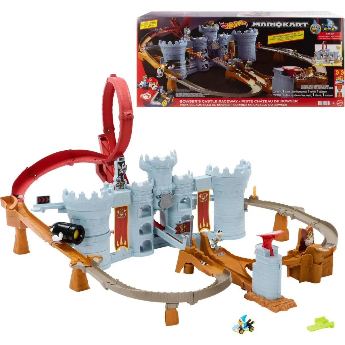 Toy Car Track Set Mario Kart Bowser’s Castle Playset 1:64 Scale Die-cast Kame