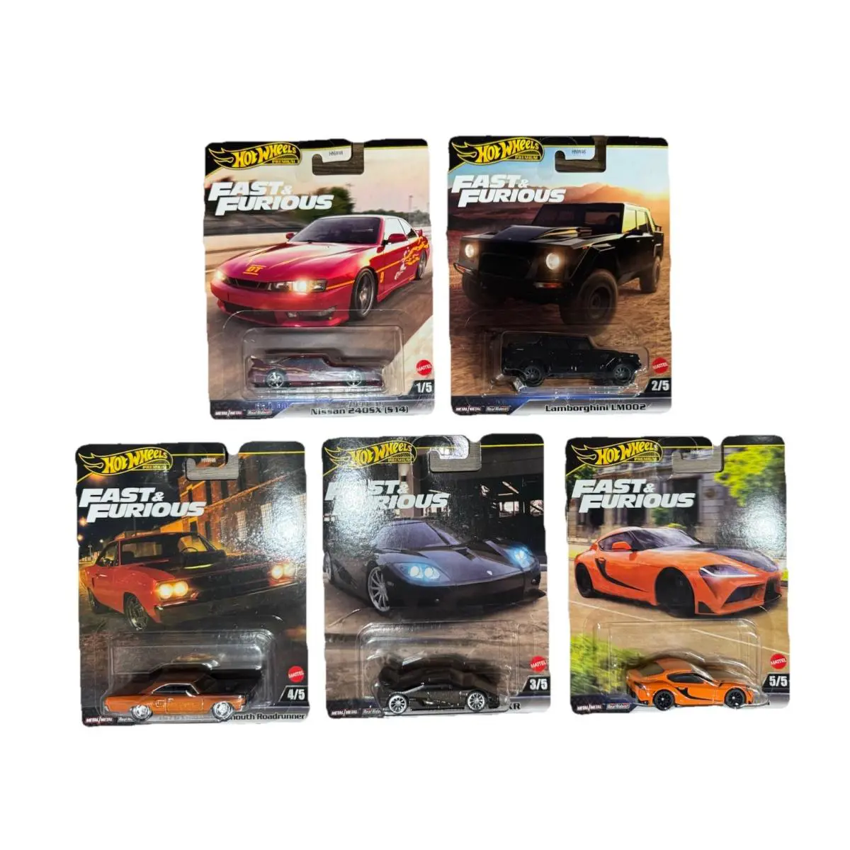 Hot Wheels Premium Fast Furious Complete Set of 5 Cars - Diecast Real Riders