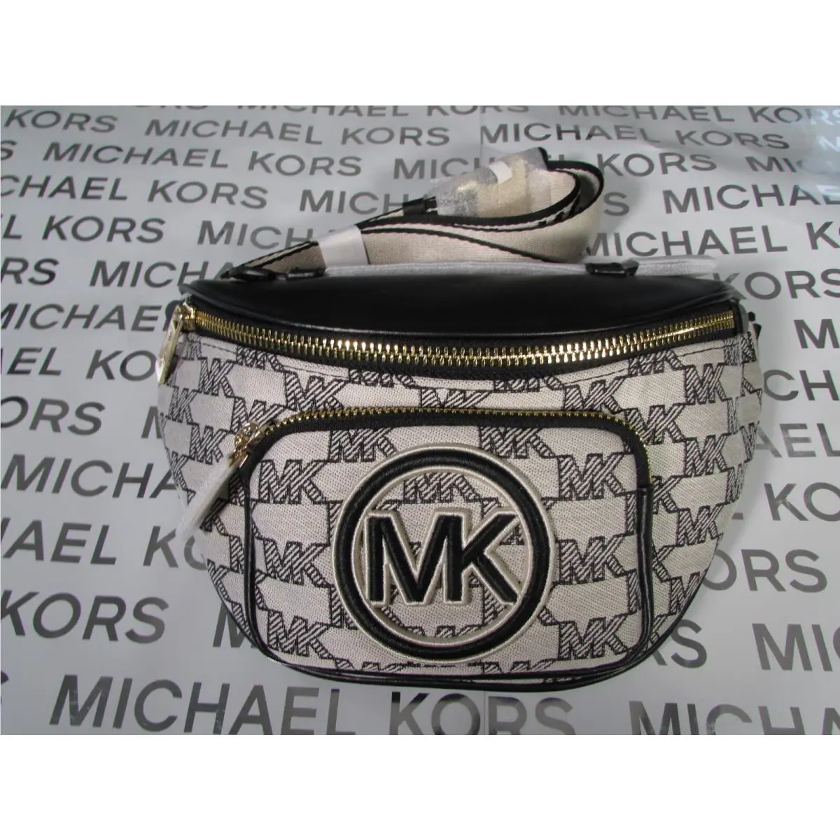 Michael Kors Jacquard Leather Erin XS Waist Pack Crossbody Black Multi
