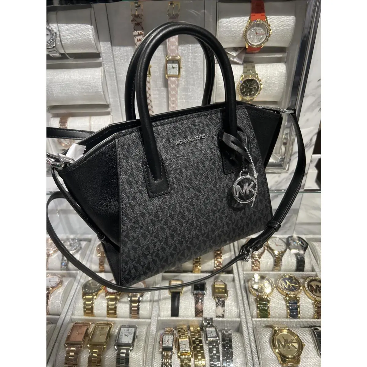 Michael Kors Avril Small Zip Crossbody Satchel Shoulder Bag Purse Black Handbag