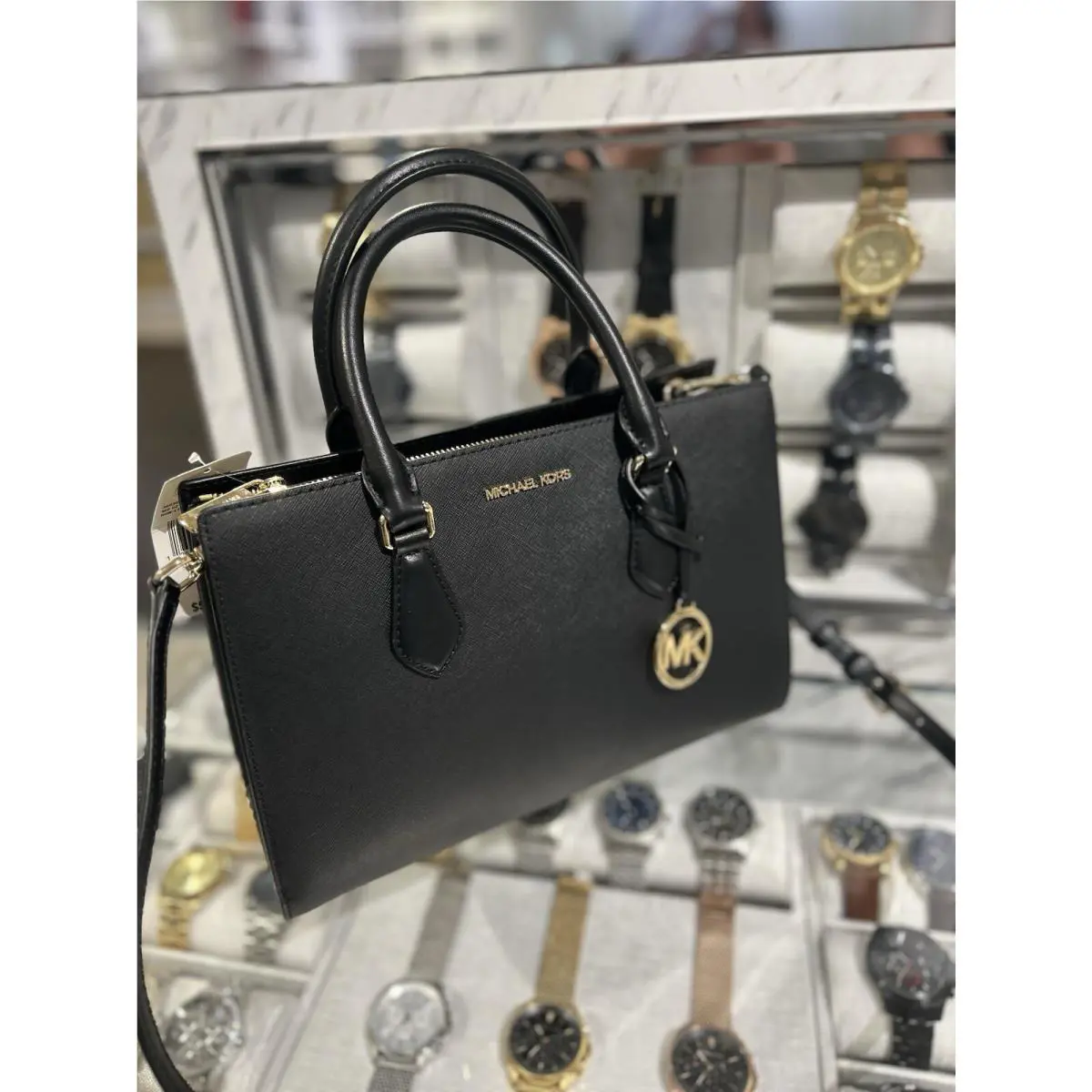 Michael Kors Medium Satchel Bag Handbag Black Purse Messenger Shoulder Lady