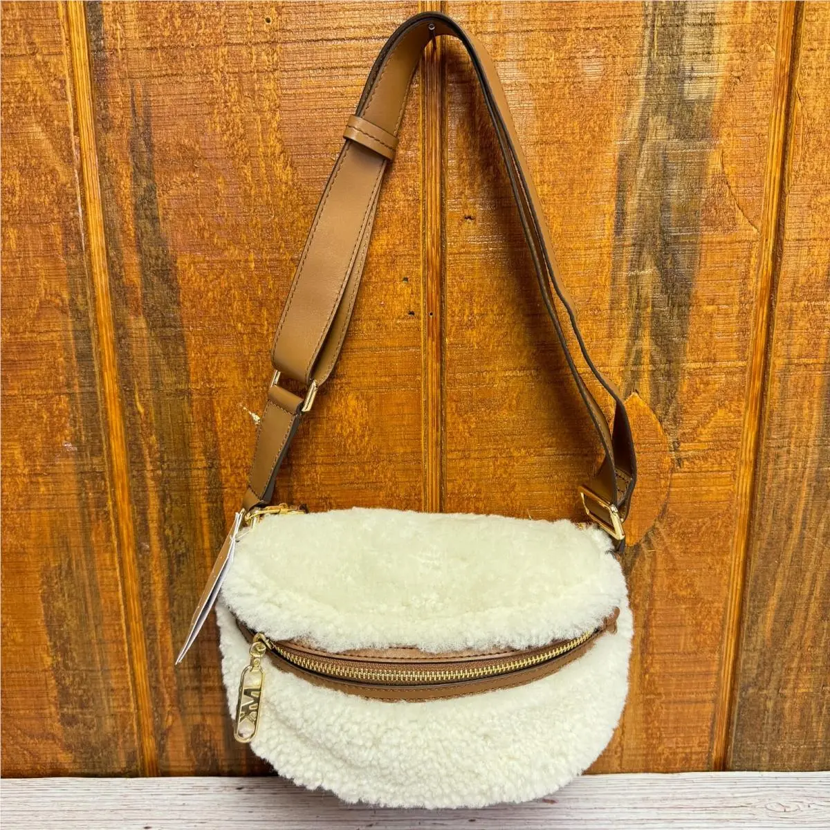 Michael Kors Slater Shearling Small Sling Pack Chain Messenger