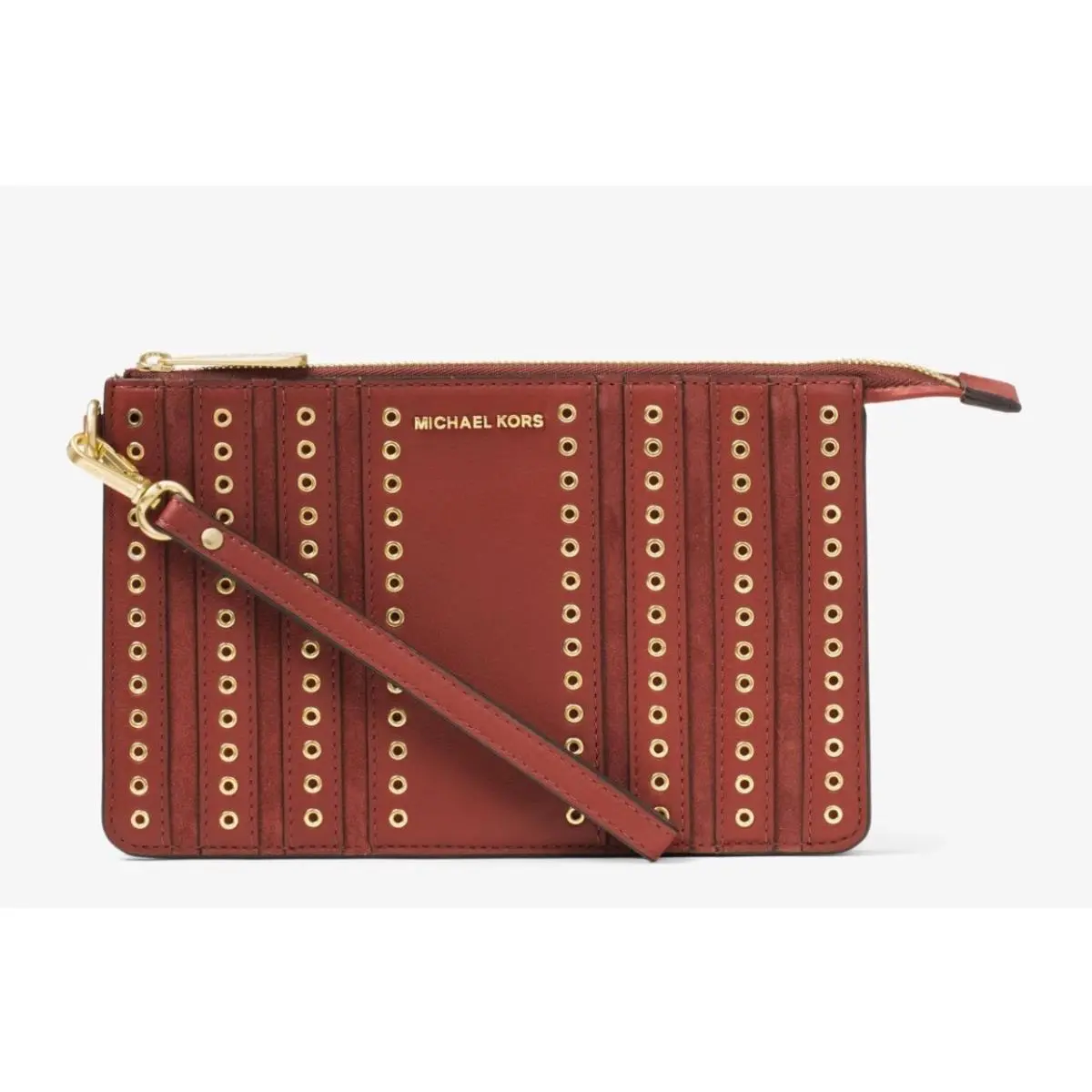 Michael Kors Brooklyn Grommet Medium Wristlet in Brick Retails Wth Tag