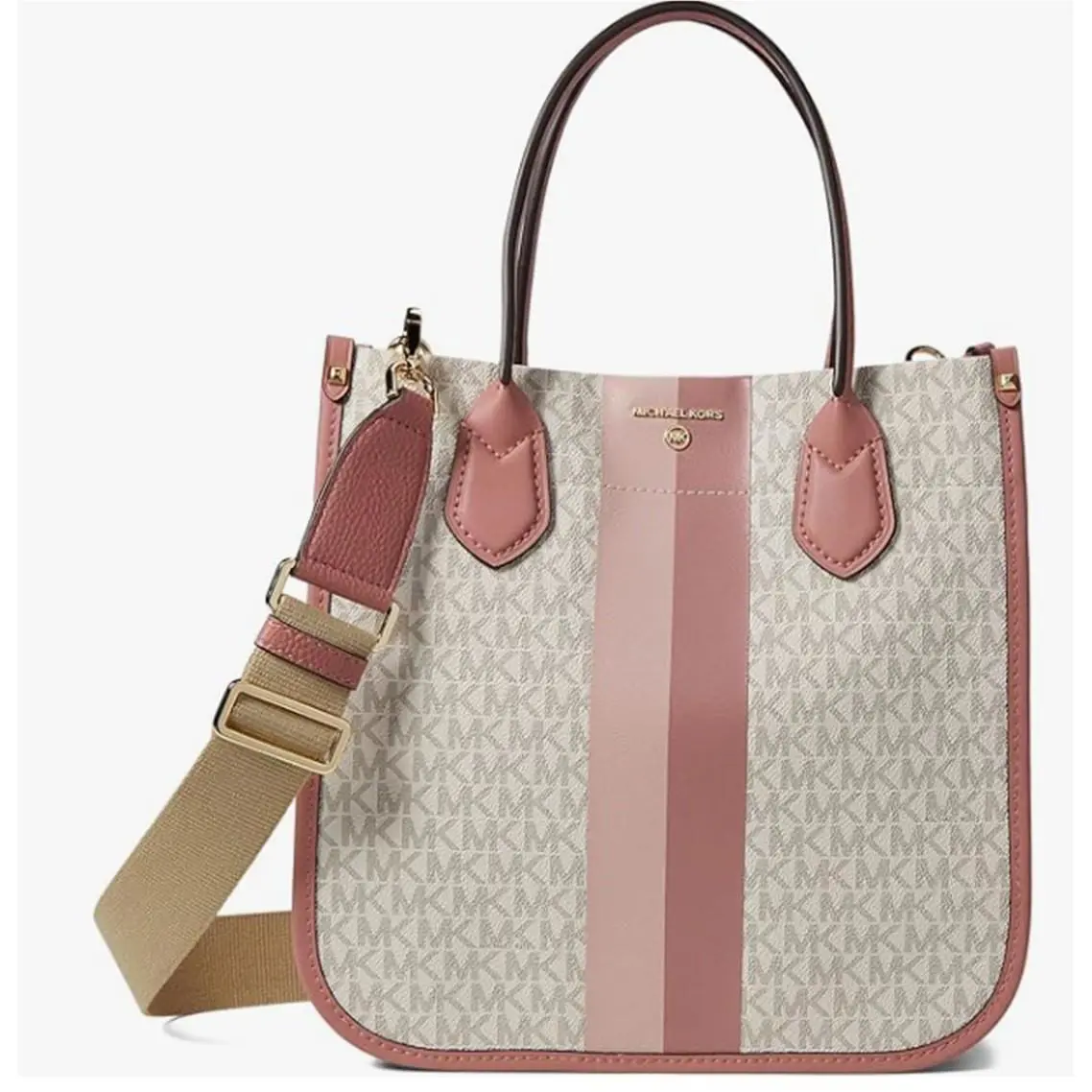 Michael Kors Heidi North/south Canvas Tote Smokey Rose Multi Handbag