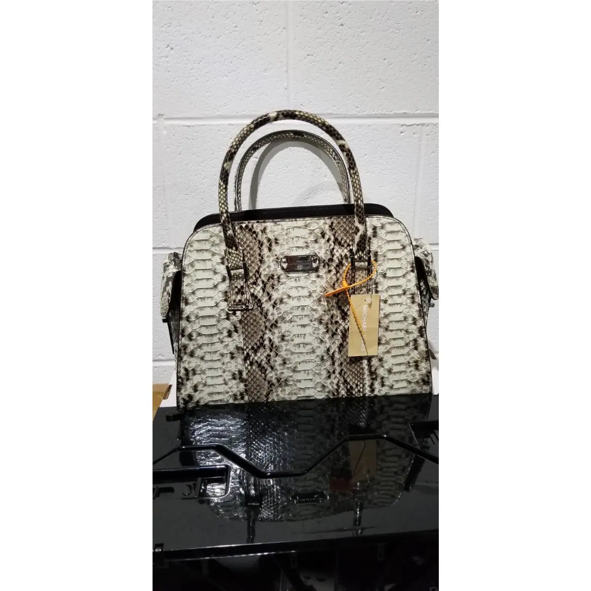 Michael Kors Gia Satchel Python Black White Leather Bag Handbag Purse