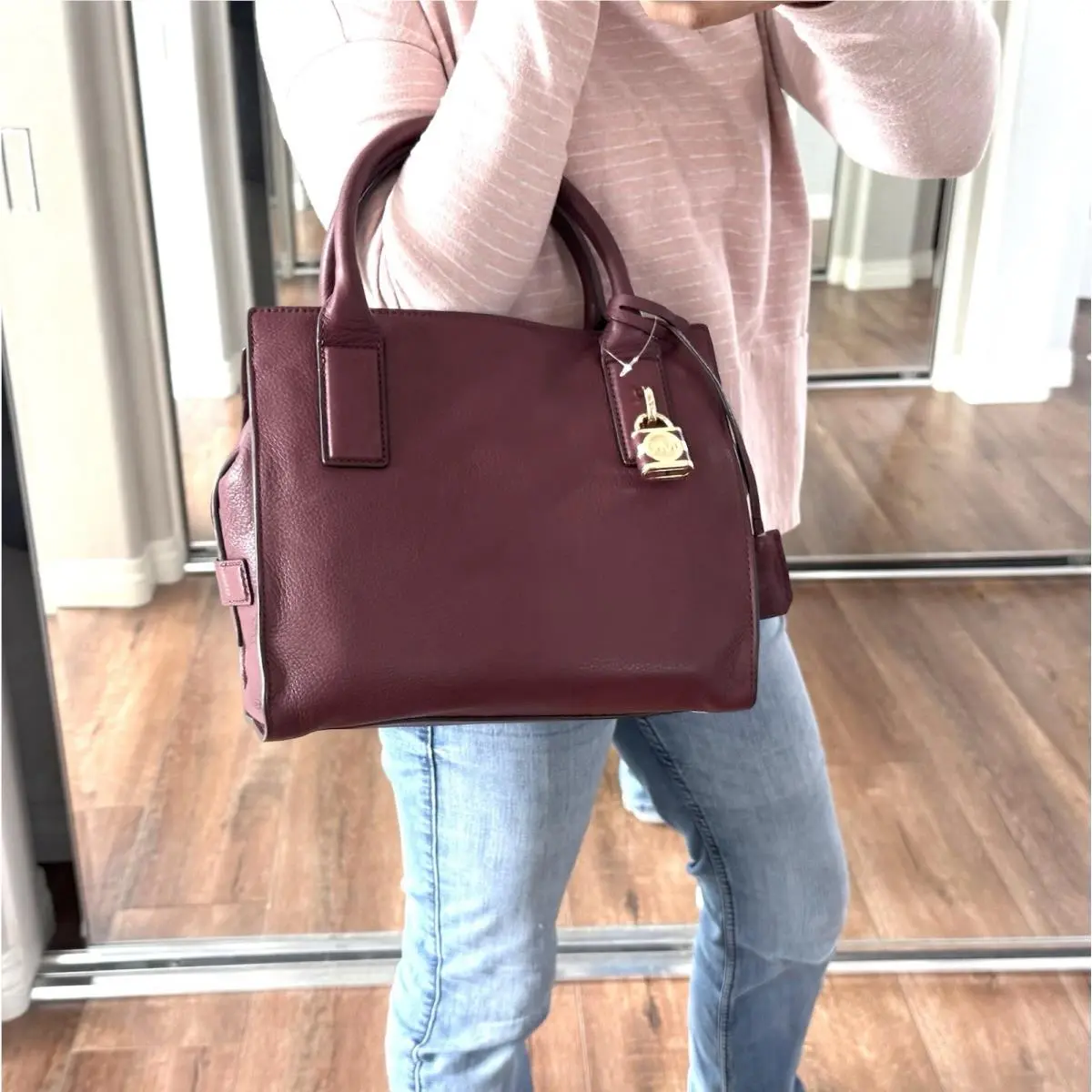 Michael Kors Mckenna Medium Leather Satchel Merlot Golden Hwre