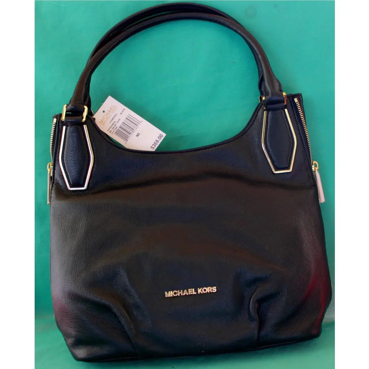 Michael Kors Vanessa Black Leather Women Shoulder Handbag Reduce Was