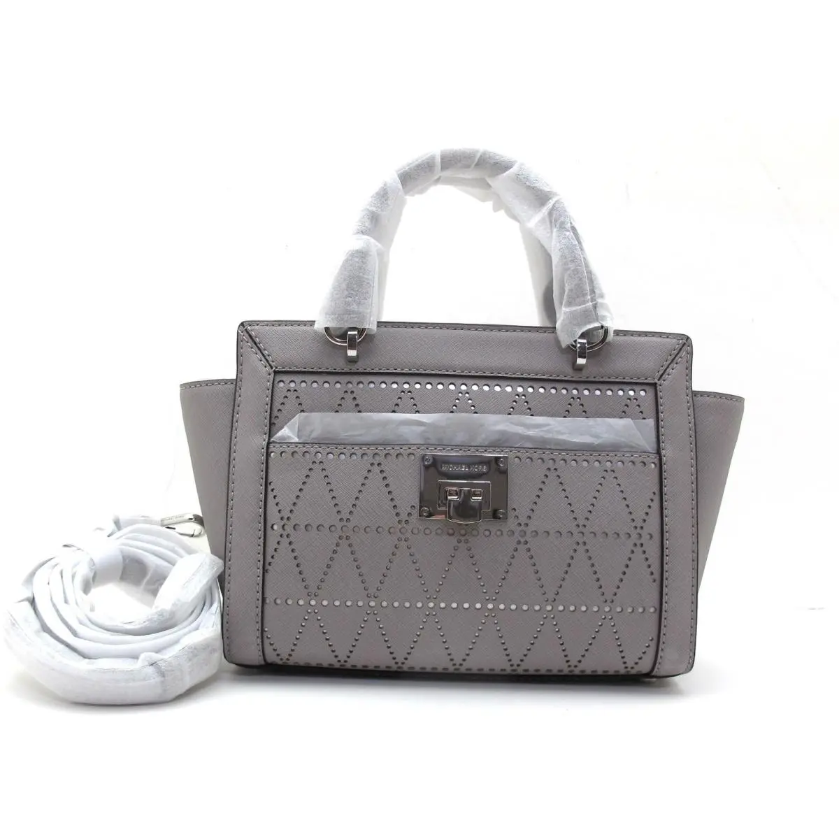 Tina SM Top Zip Saffiano Leather Satchel Messenger Pearl Grey by Michael Kors